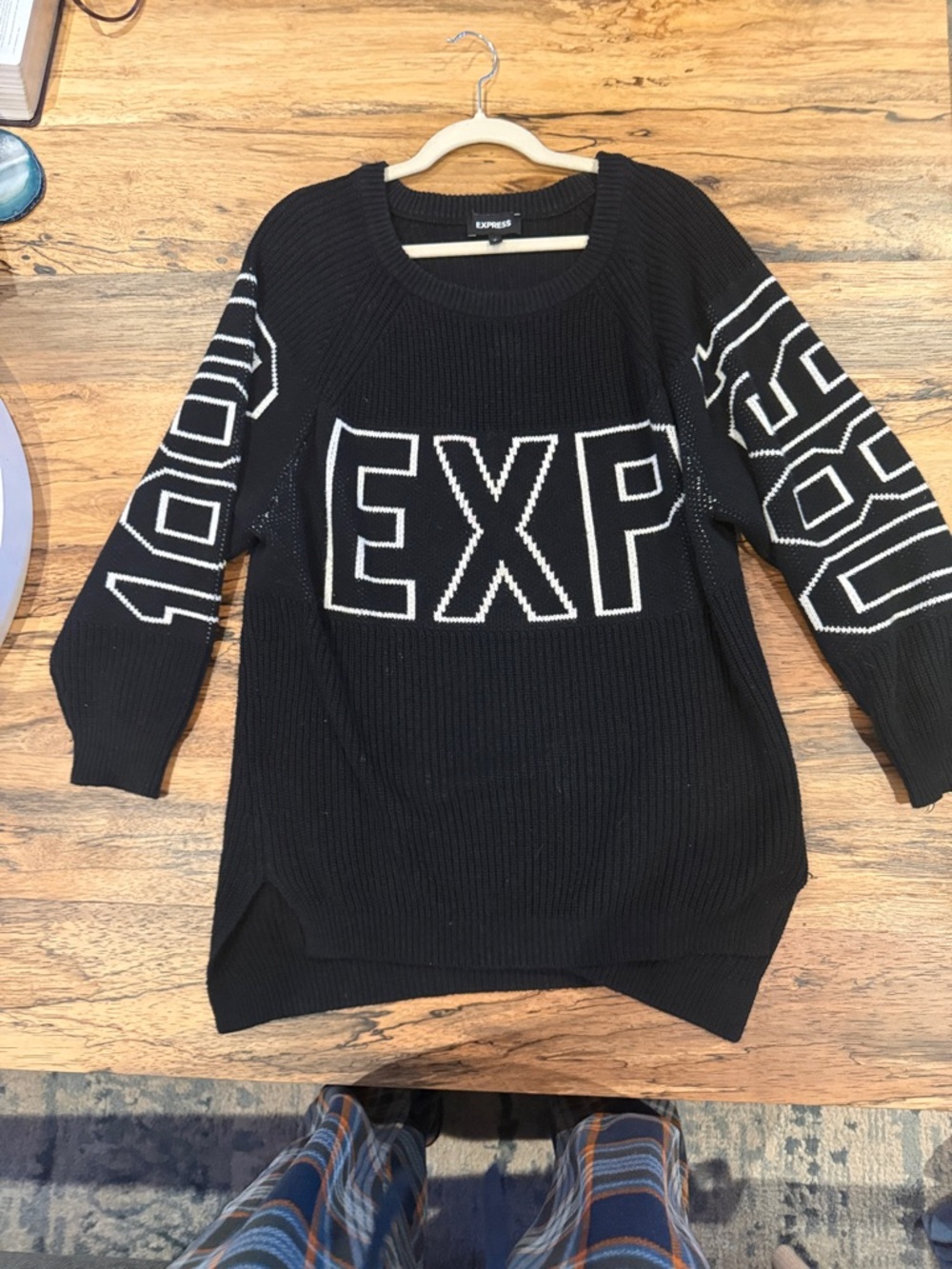 Express Black Crewneck Sweater with White Lettering